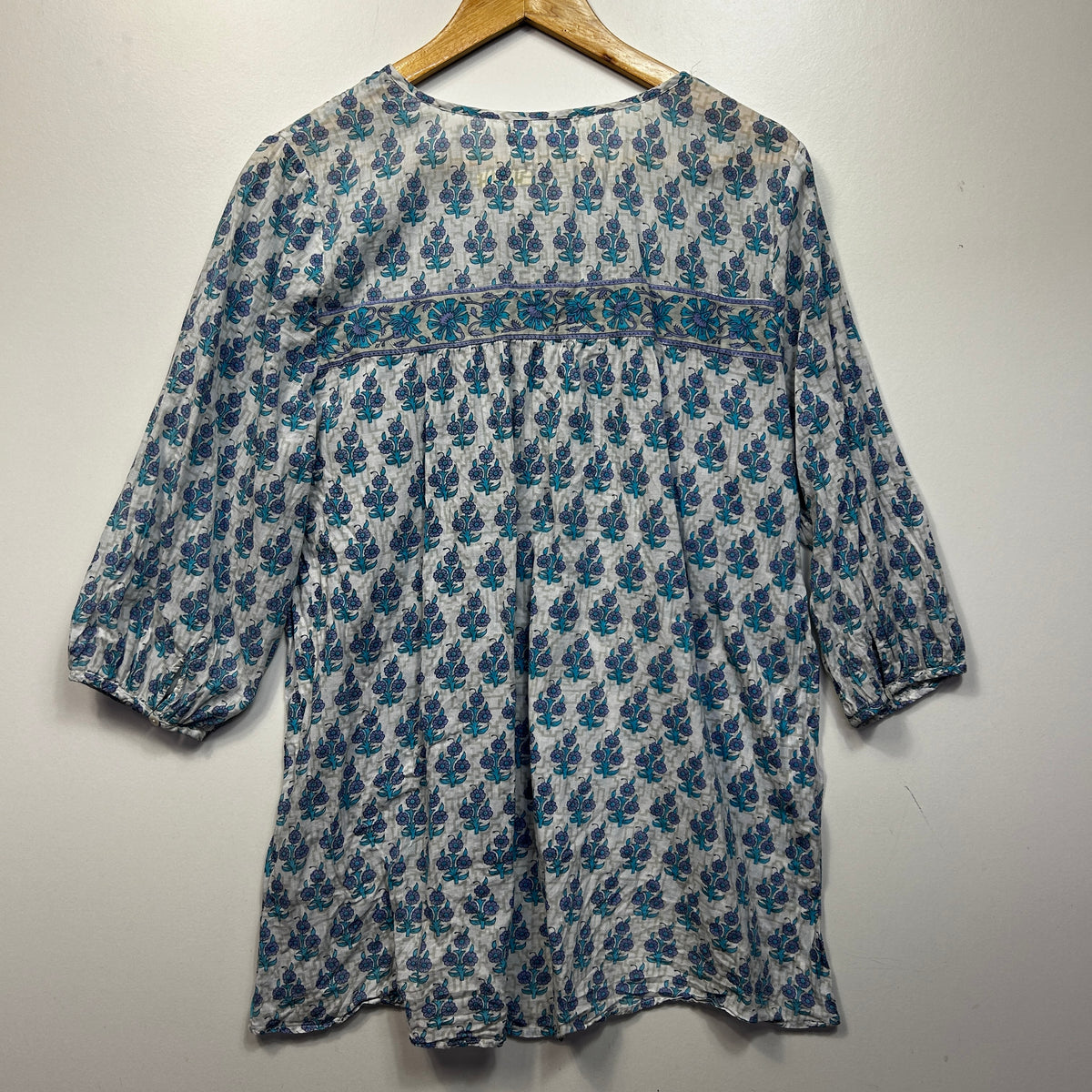Dwij Blue Floral Cotton Top - Size 16 (Check description)