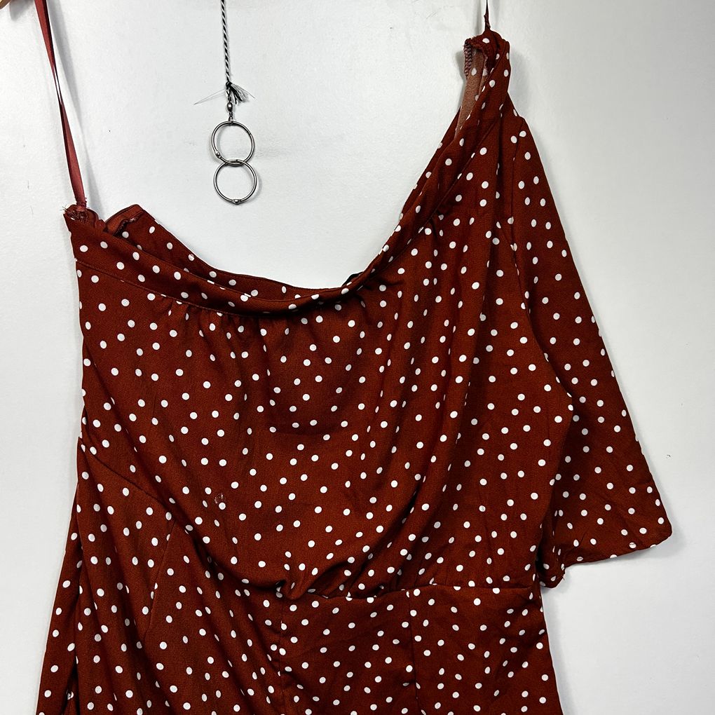 Table Eight Rust Polka Dot One Shoulder Jumpsuit - Size 16