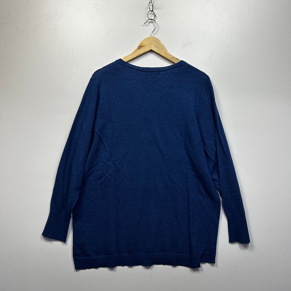 Sara Blue V-Neck Wool Blend Jumper - Size 1X RRP $129.99