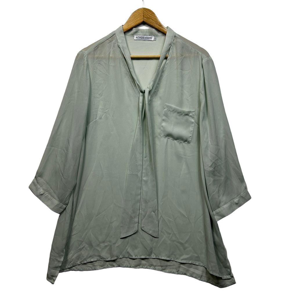 Atmos & Here Mint Green Tie Neck Blouse - Size 18