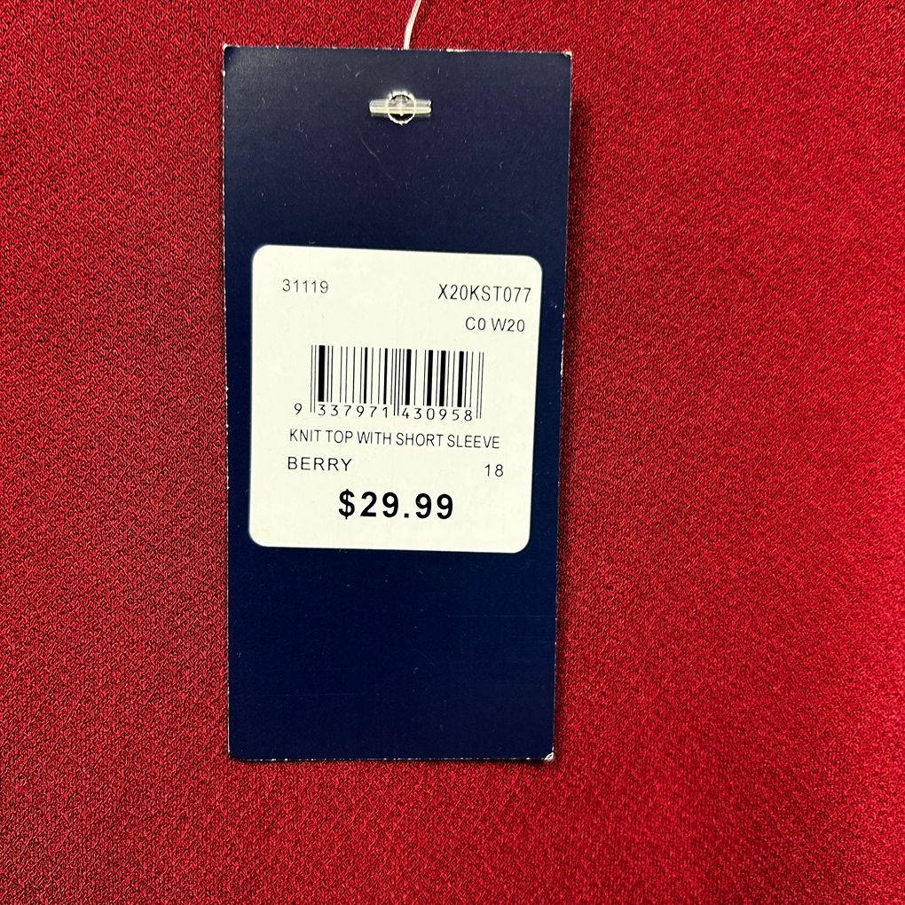 Khoko Berry Red Plus Size Short Sleeve Top - Size 18