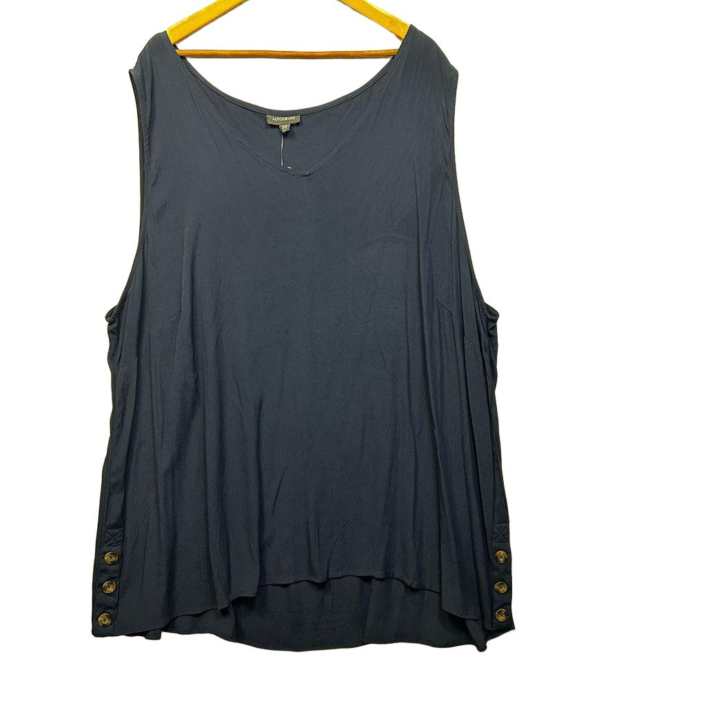 Autograph Navy Button Trim Sleeveless Top - Size 30