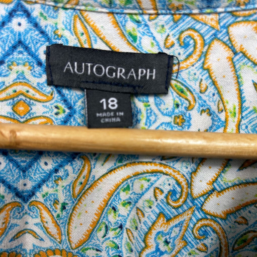 Autograph Blue Paisley Linen Top - Size 18