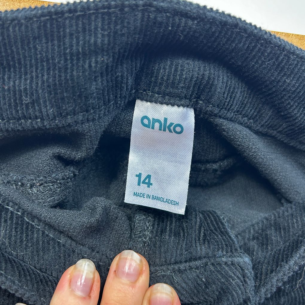 Anko Black Cotton Corduroy Pants - Size 14