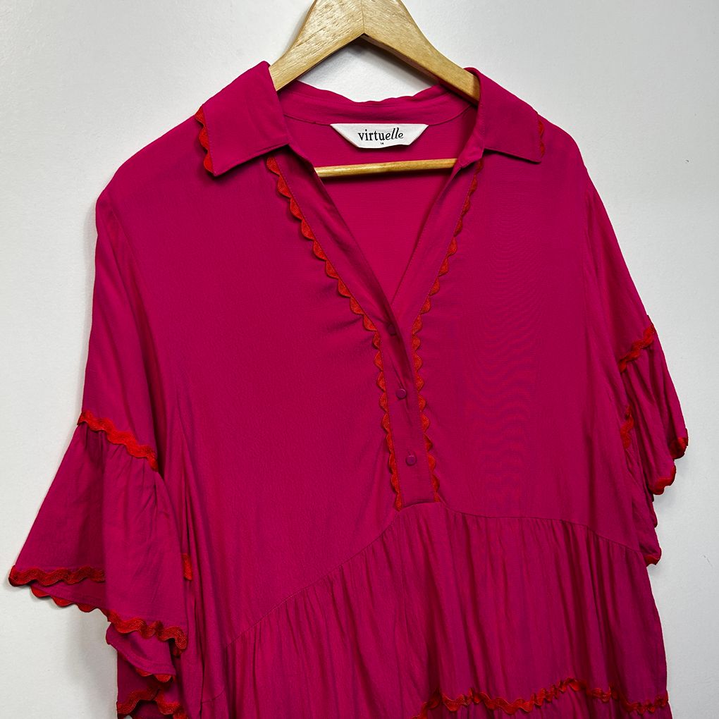 Virtuelle Pink Scallop Hem Tunic Top - Size 14