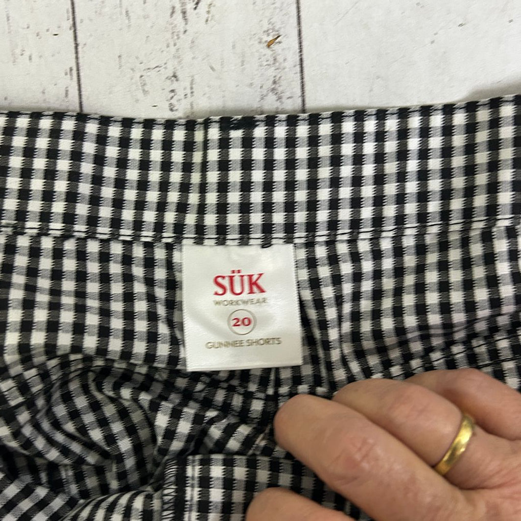 Sük Workwear Black and White Check Cotton Shorts - Size 20