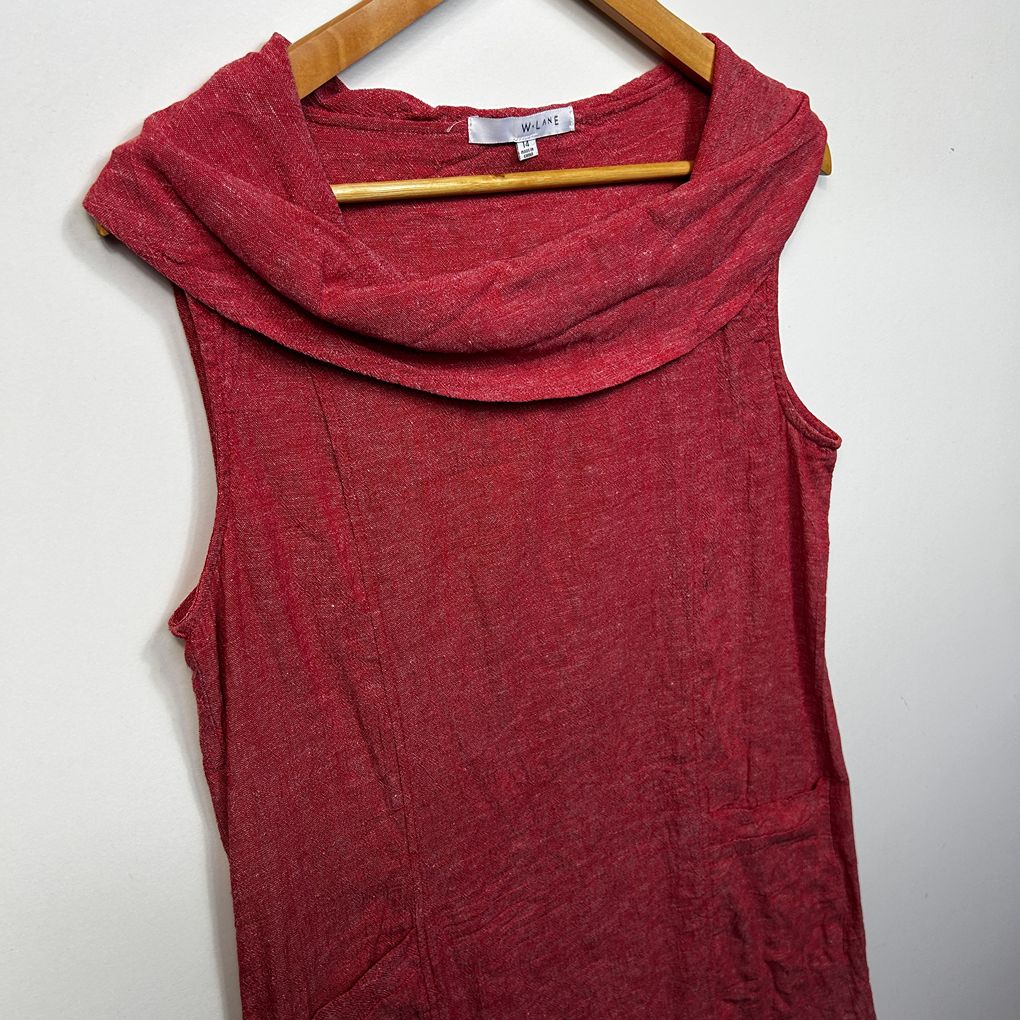 W.Lane Red Cowl Neck Sleeveless Linen Dress - Size 14