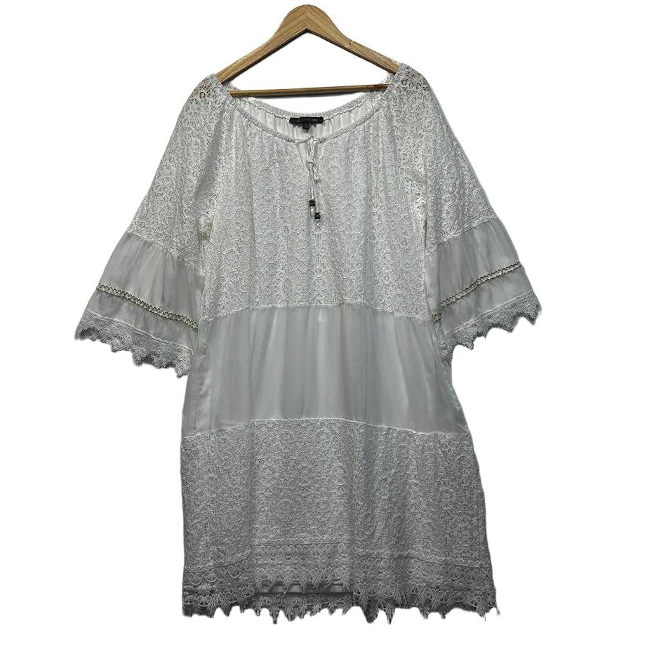 Liz Jordan White Plus Size Boho Cotton Dress - Size 18