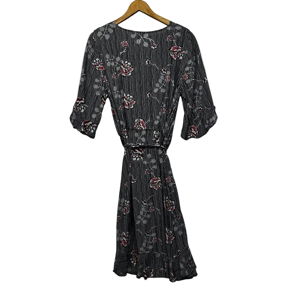 Sussan Black Floral Stripe Dress - Size 16