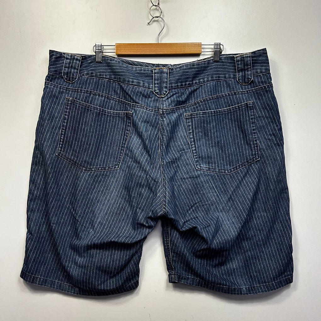 Expression Blue Plus Size Striped Denim Shorts - Size 24 (Fault - mark)
