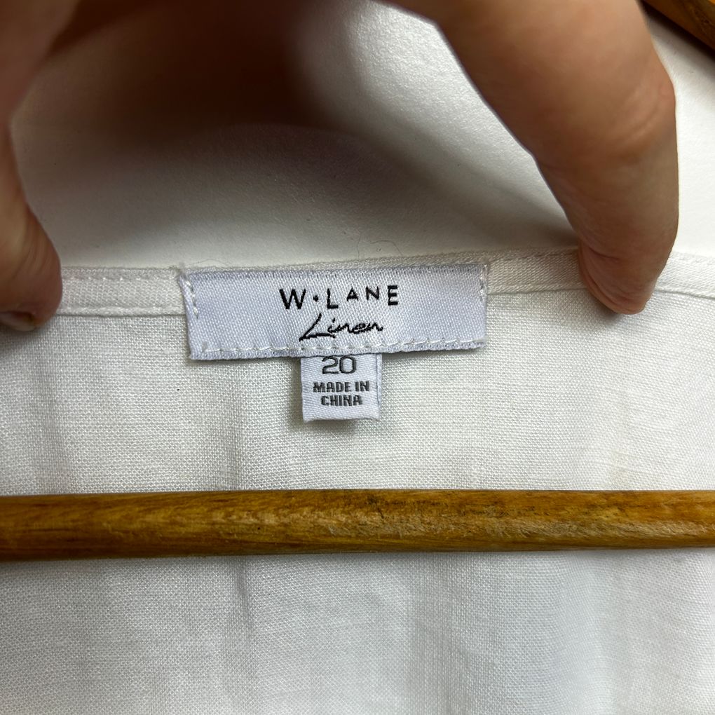 W.Lane White Plus Size Linen Top - Size 20