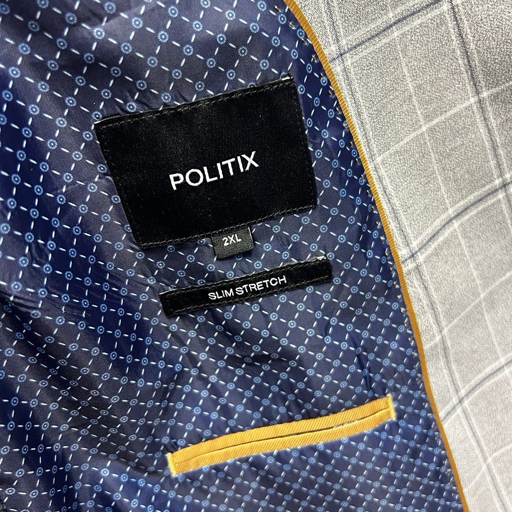 Politix Grey Slim Stretch Check Mens Jacket Blazer - Size 2XL