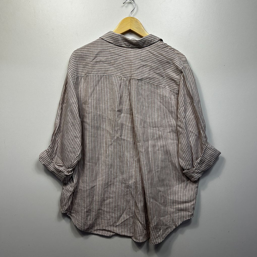 Target Beige Striped Plus Size Linen Shirt - Size 18