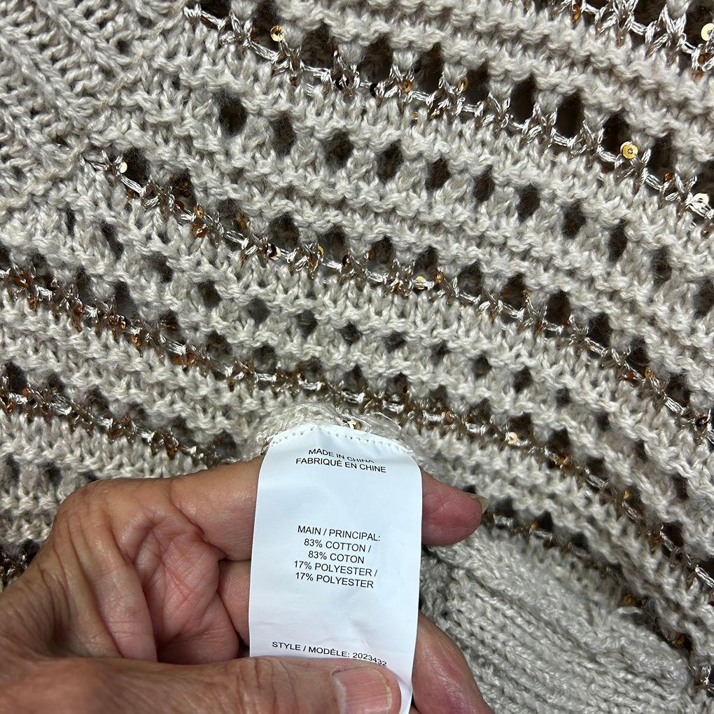 Autograph Beige Cotton Open Knit Jumper - Size 20/L