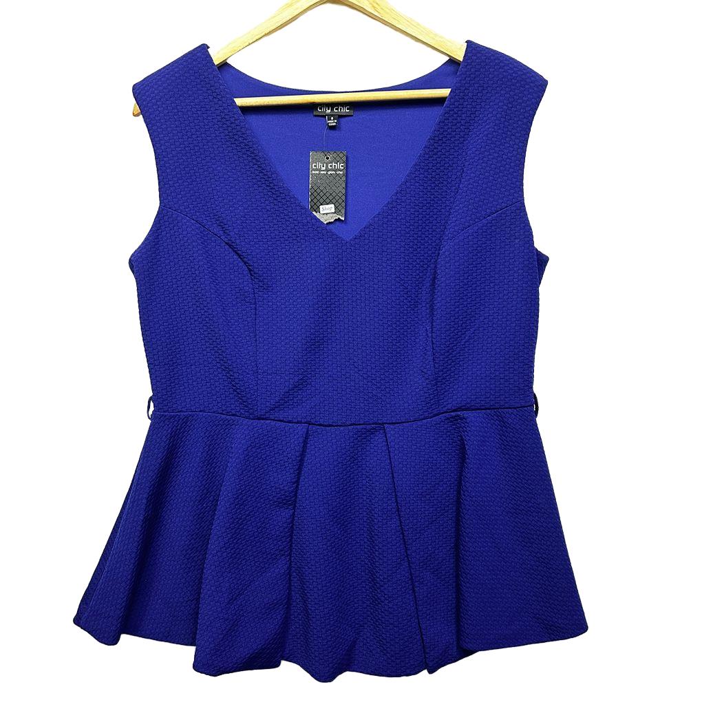 City Chic Blue Peplum SleevelessTop - Size S/16