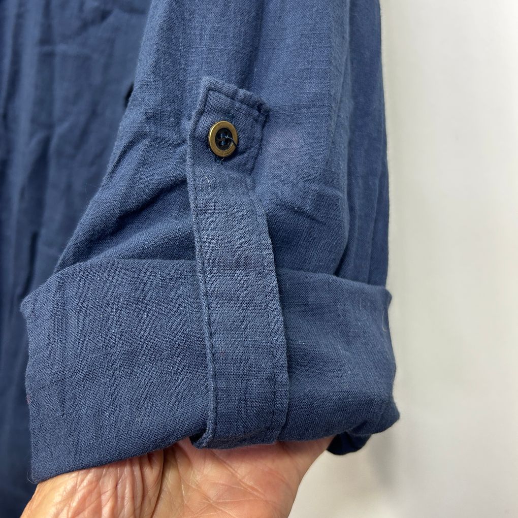 Silver Wishes Navy Linen Shirt Dress - Size 16