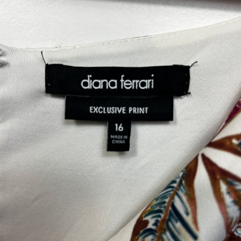 Diana Ferrari White Tropical Print Dress - Size 16