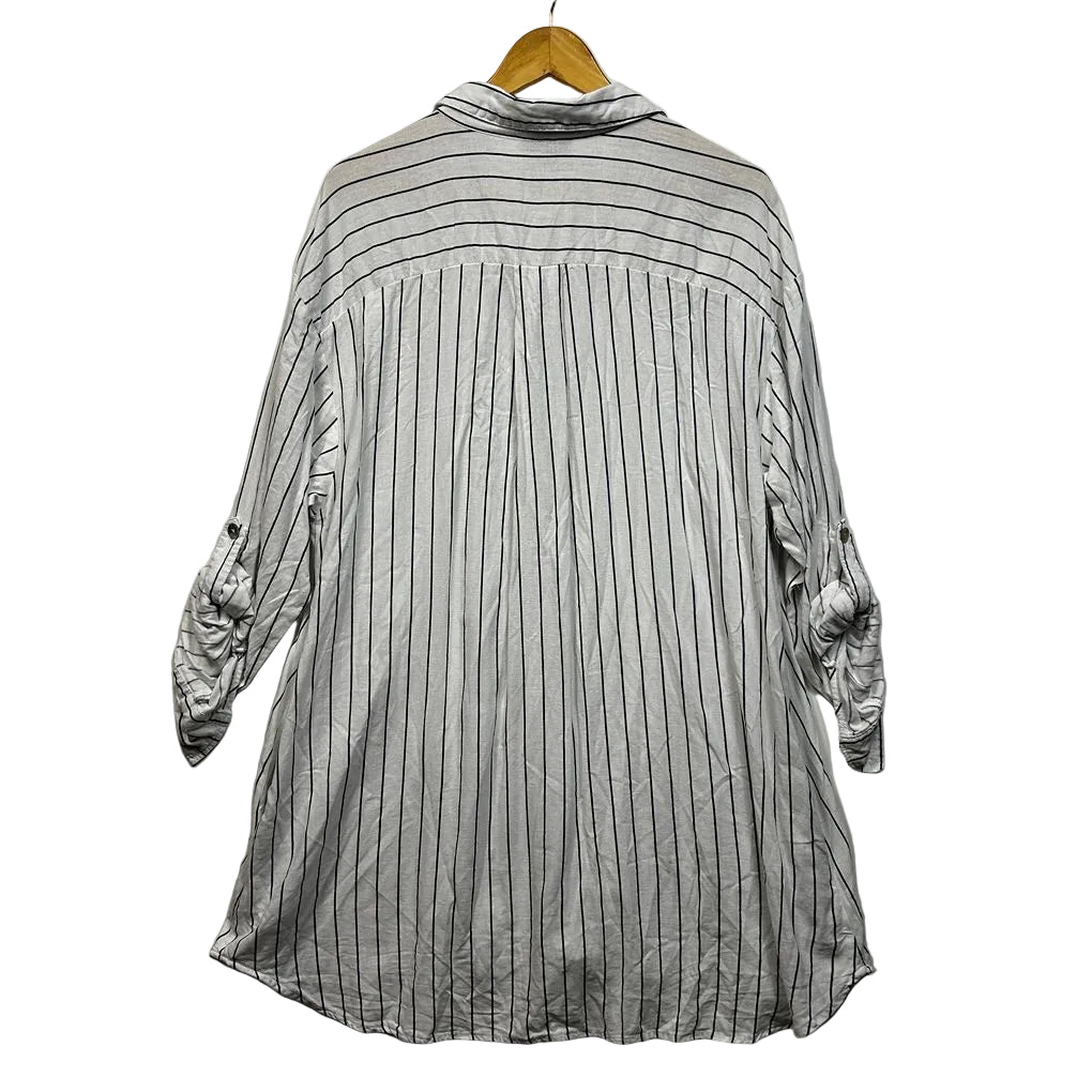 Autograph White Striped  Button Up Roll Tab Sleeve Top - Size 18