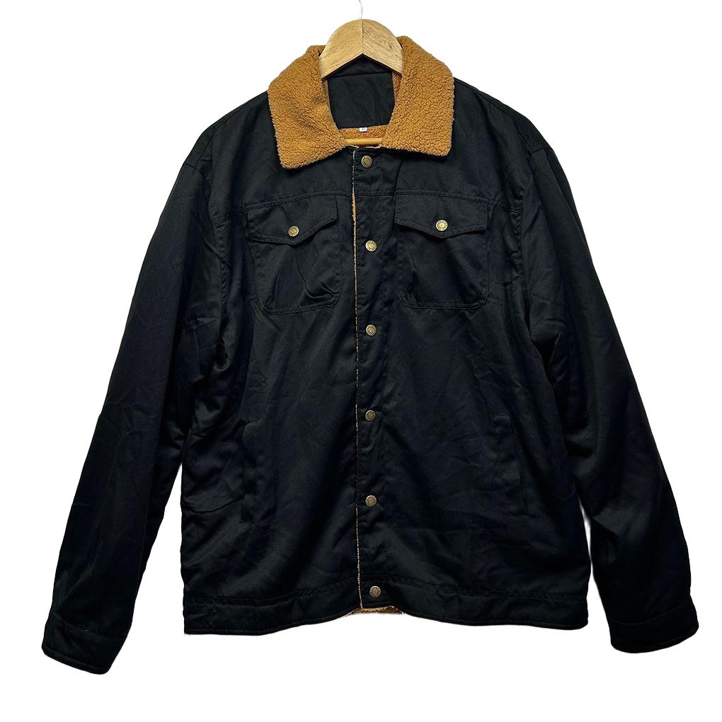 Black Sherpa Lined Cotton Unisex Jacket - Size XL