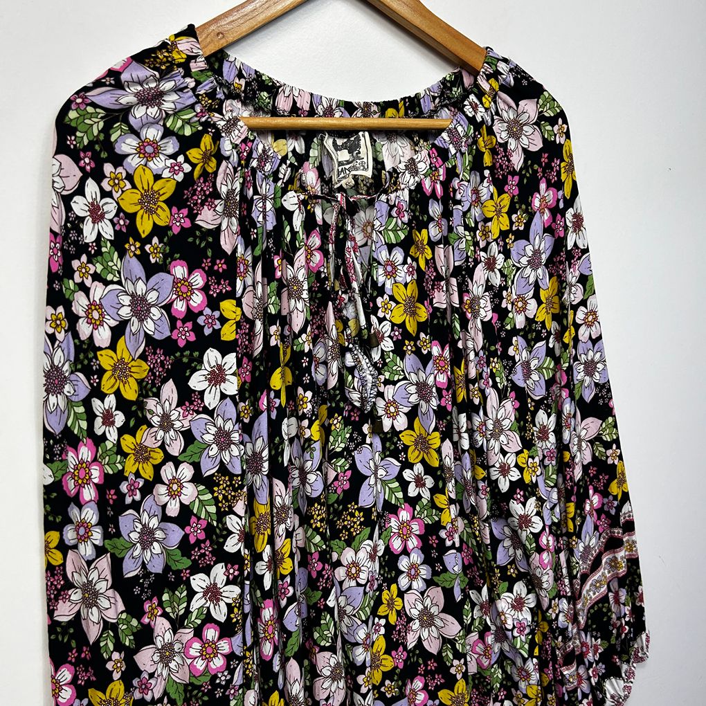 Jaase Black Floral Oversized Boho Top - Size XL