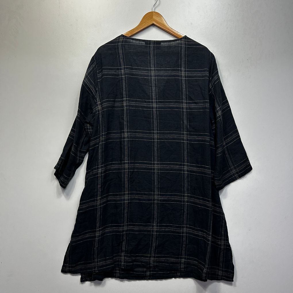Autograph Grey Check Plus Size Longline Linen Tunic Top - Size 16