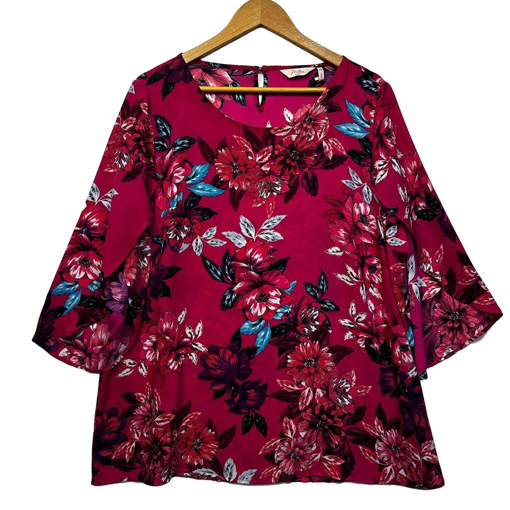 Millers Red Floral 3/4 Sleeve  Top - Size 18