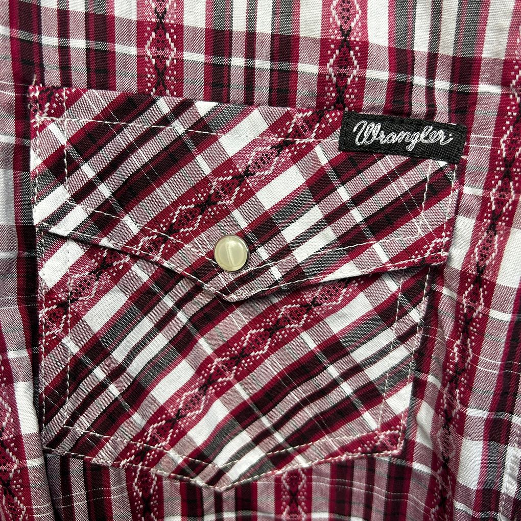 Wrangler Burgundy Plaid Pearl Snap Cotton Shirt - Size 16