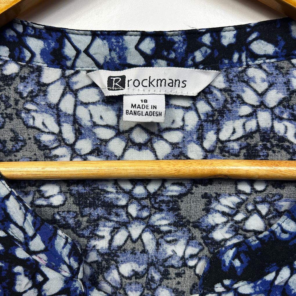 Rockmans Blue Black Print Plus Size Top - Size 18