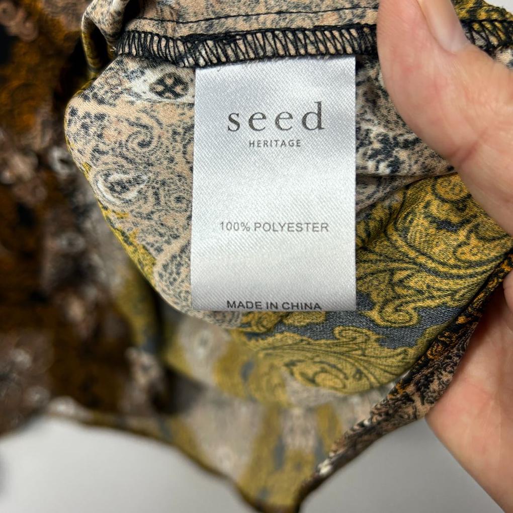 Seed Heritage Brown Print Long Sleeve Blouse - Size 12