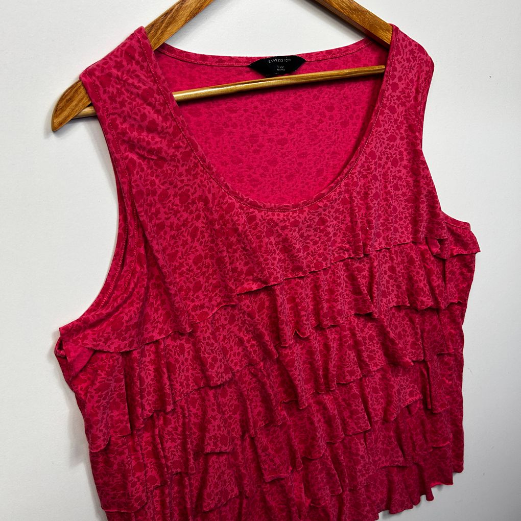 Expression Pink Plus Size Cotton Ruffle Sleeveless Top - Size 22