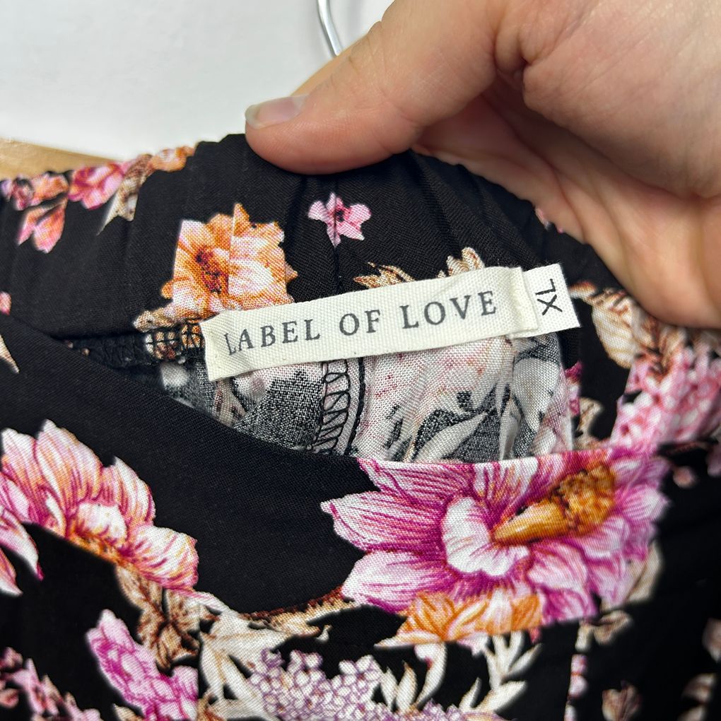 Label of Love Black Floral Wide Leg Pants - Size XL