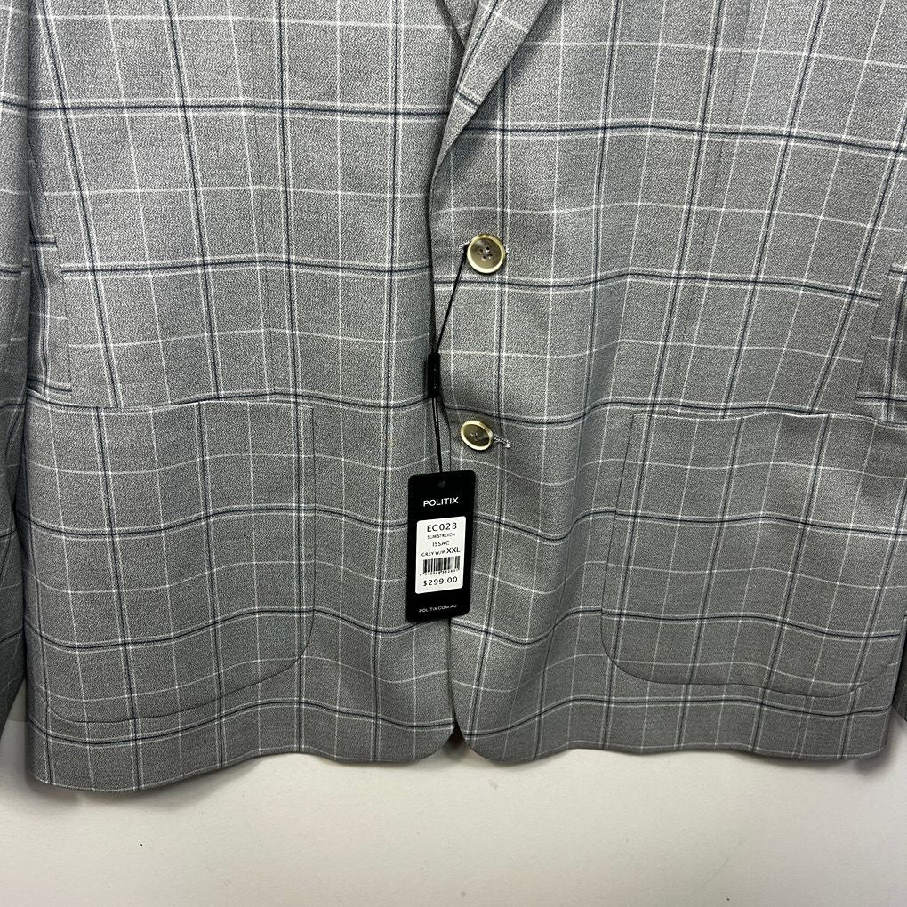 Politix Grey Slim Stretch Check Mens Jacket Blazer - Size 2XL