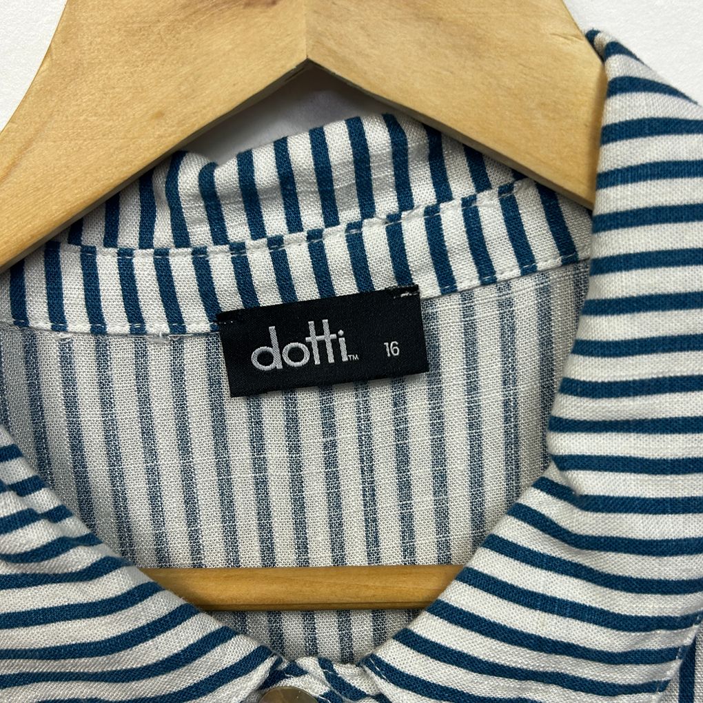 Dotti Blue Linen Striped Shirt Dress - Size 16