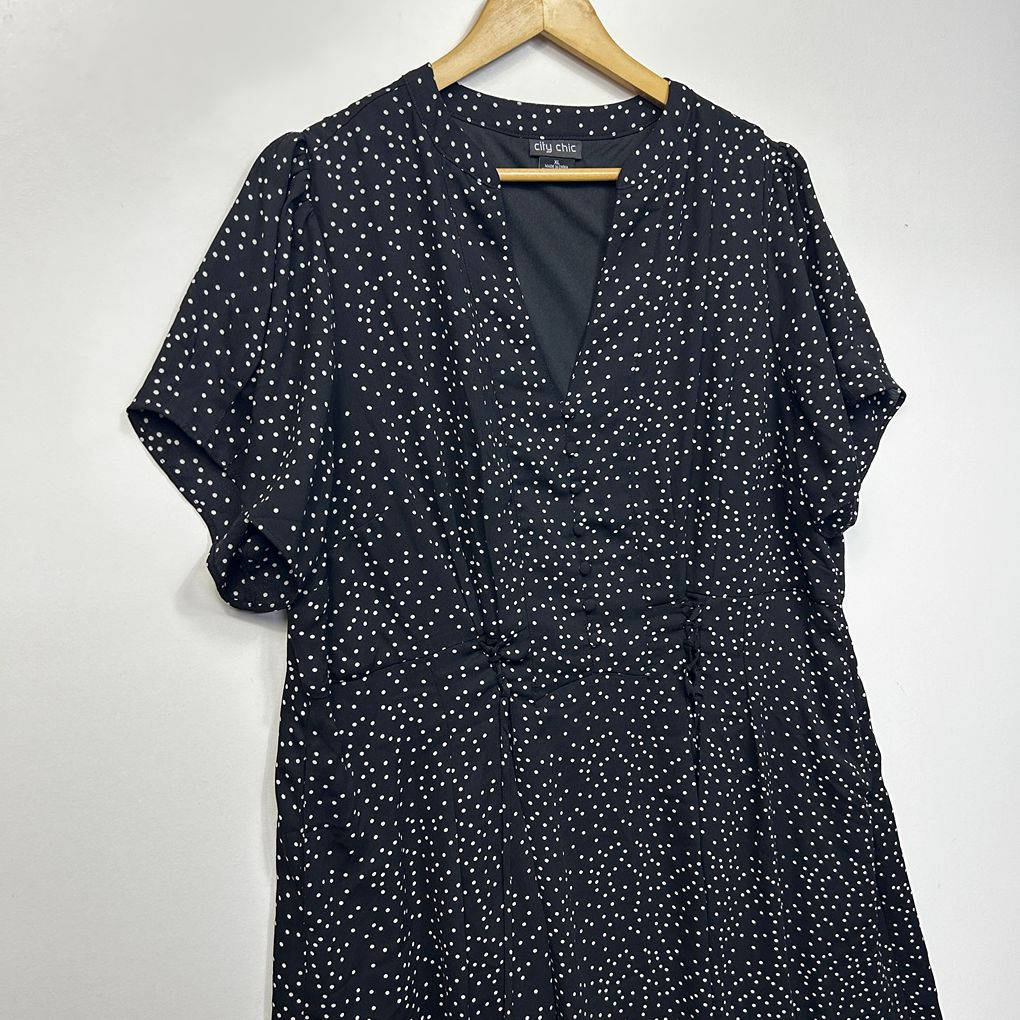 City Chic Black Plus Size Spot Dress - Size XL/22