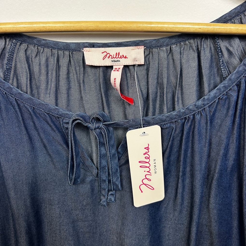 Millers Blue Chambray Denim Plus Size Top - Size 22