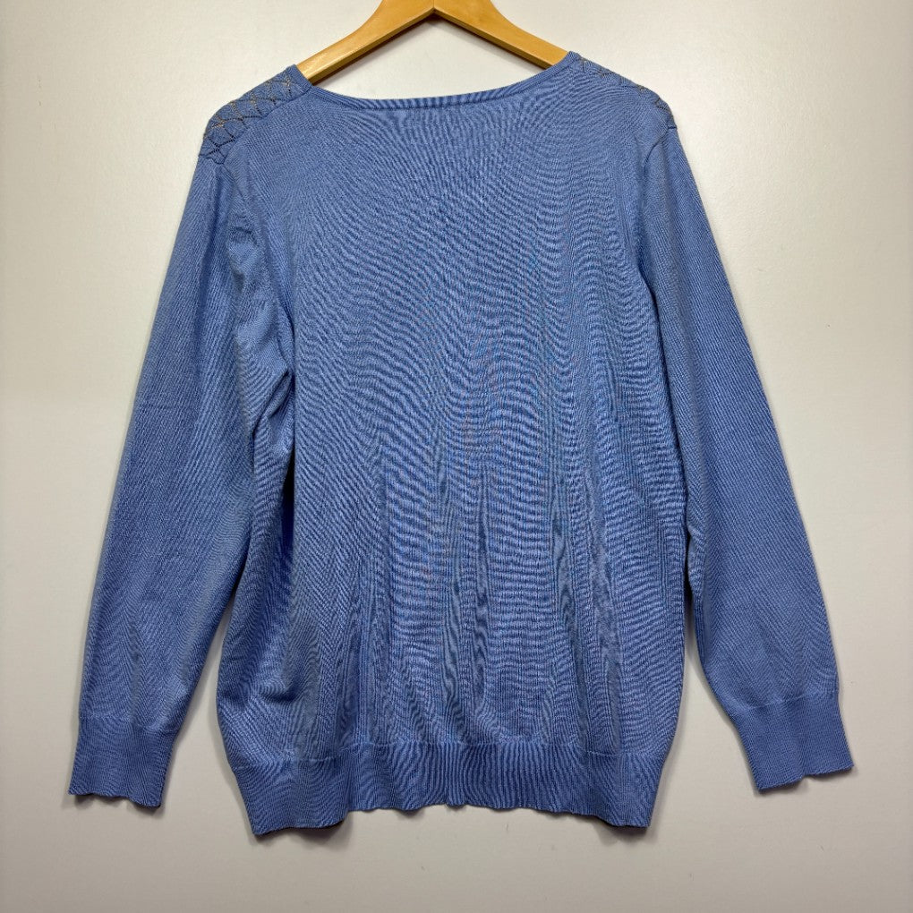 Blue knit sweater front view