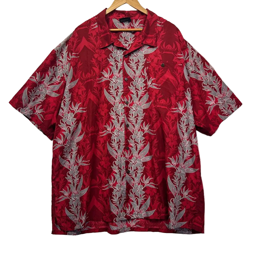 Red floral short sleeve shirt front view