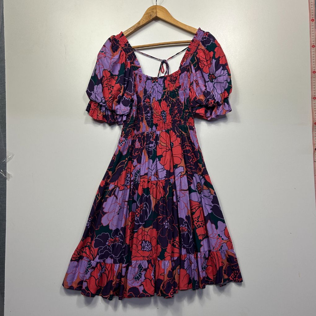 Purple and red floral dress front view