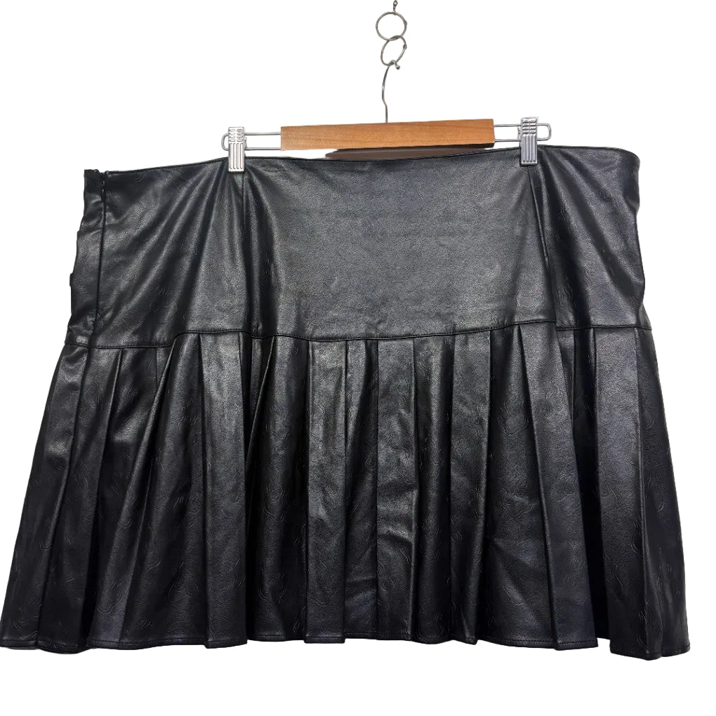 Black leather pleated skirt front view