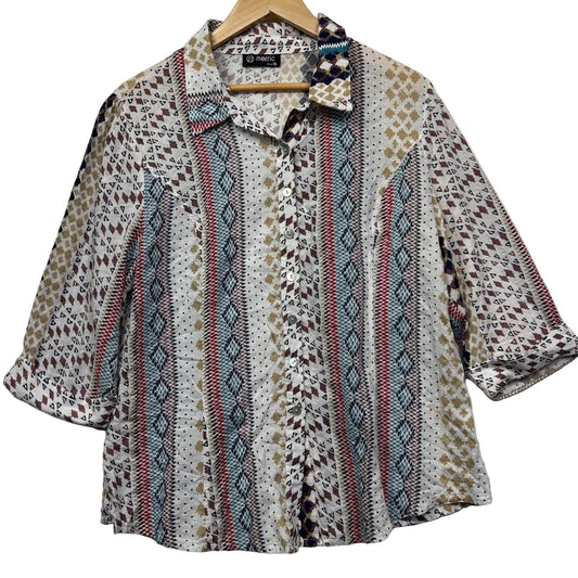 Multi-colored patterned shirt front view