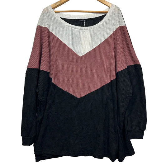 Cream burgundy and black colour block ribbed sweatshirt front view