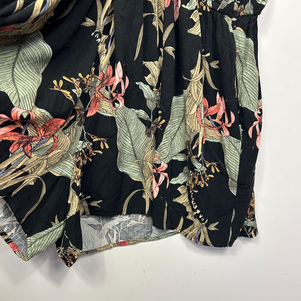 Black floral shirt front view