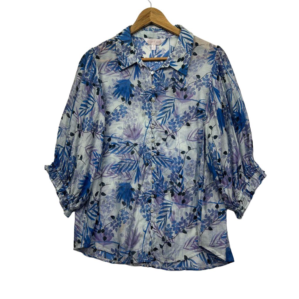Blue floral shirt front view