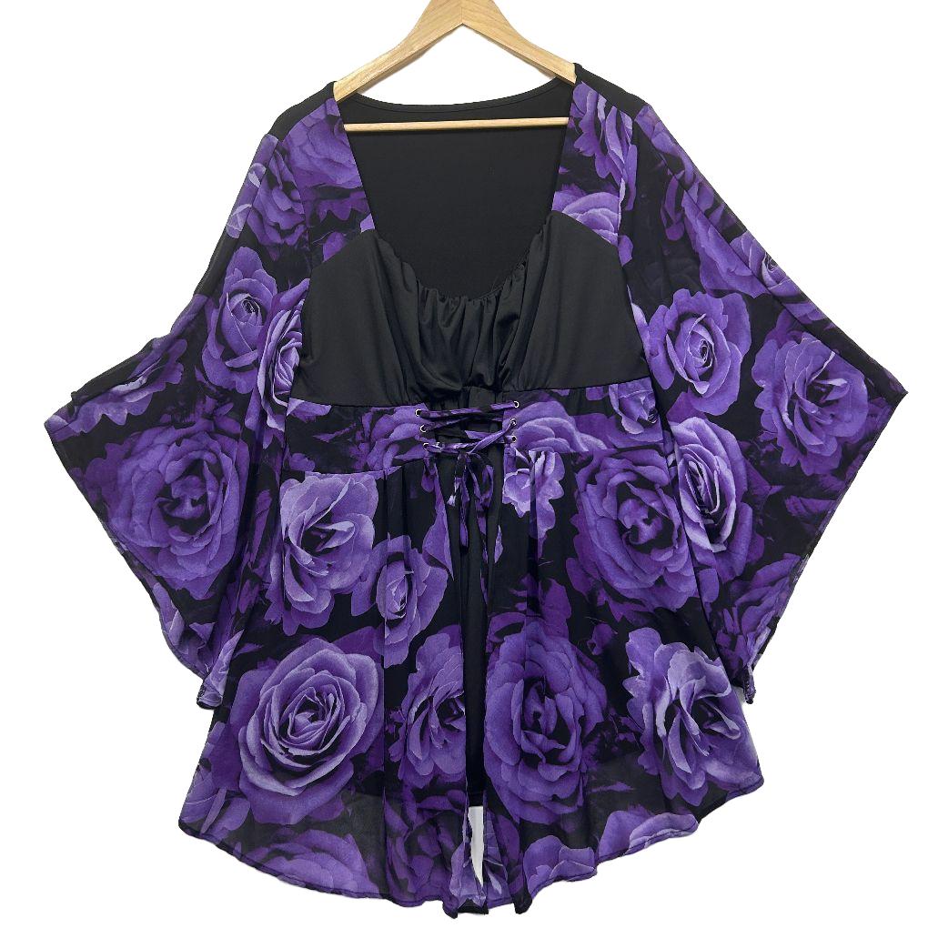 Purple floral kimono front view