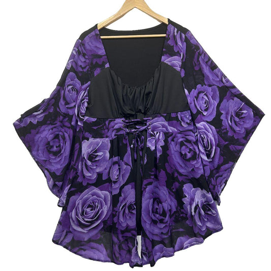 Purple floral kimono front view