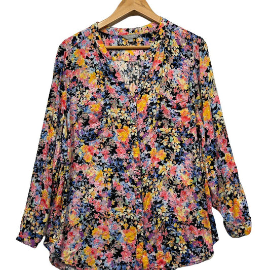 Colorful floral blouse front view