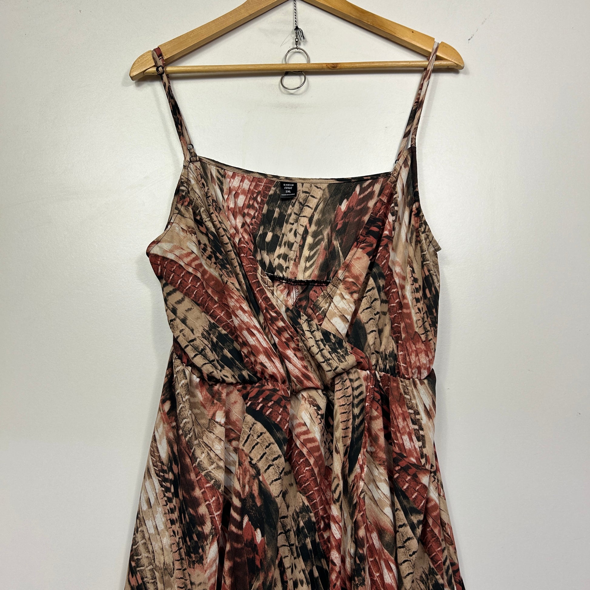 Brown floral print camisole dress front view