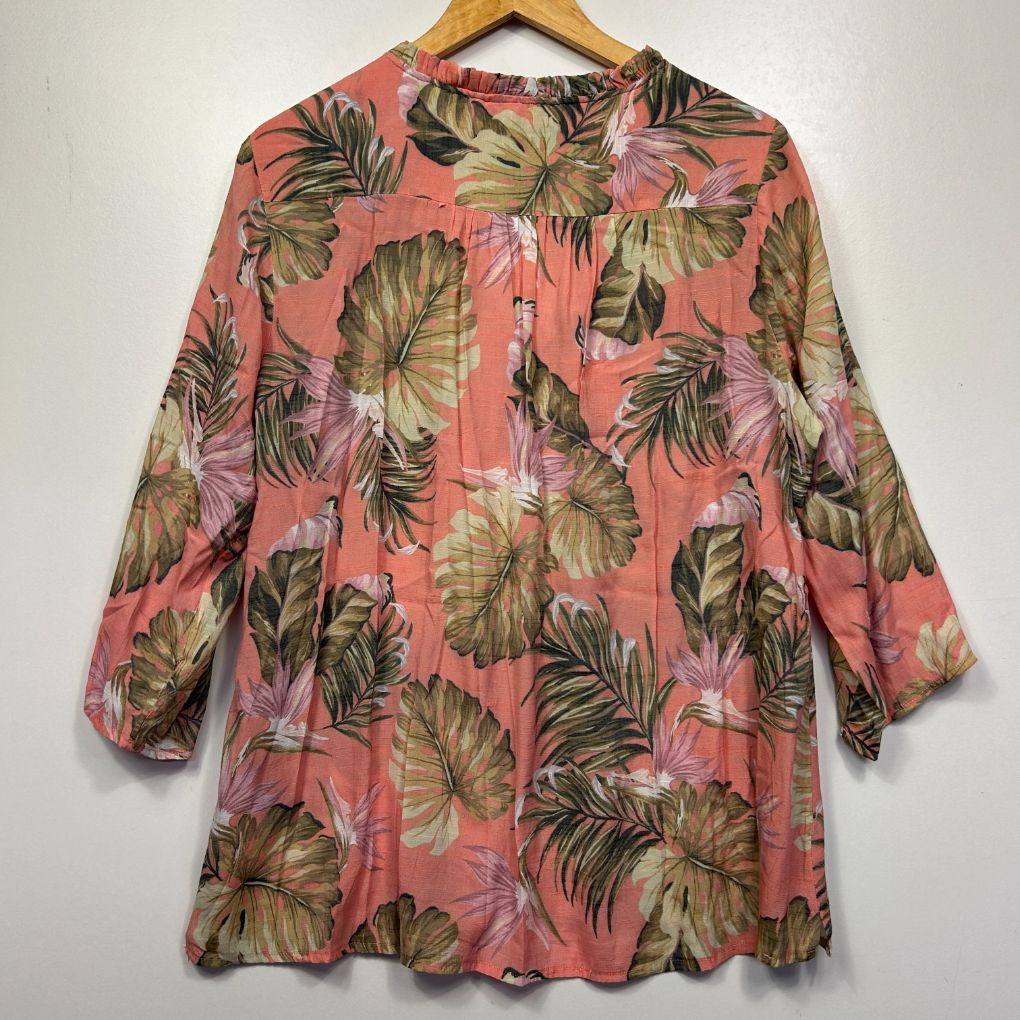 Coral floral shirt dress front view