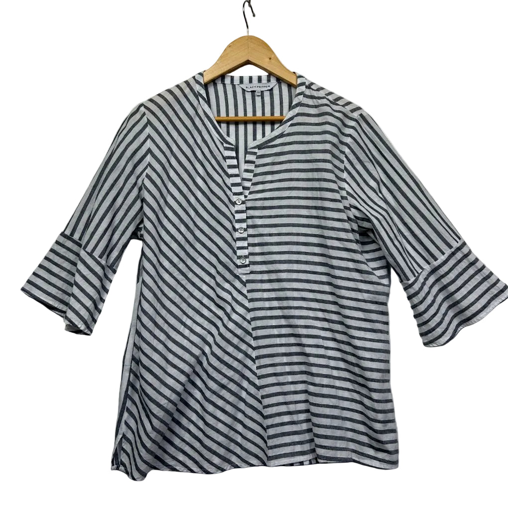 Blue and white striped shirt front view