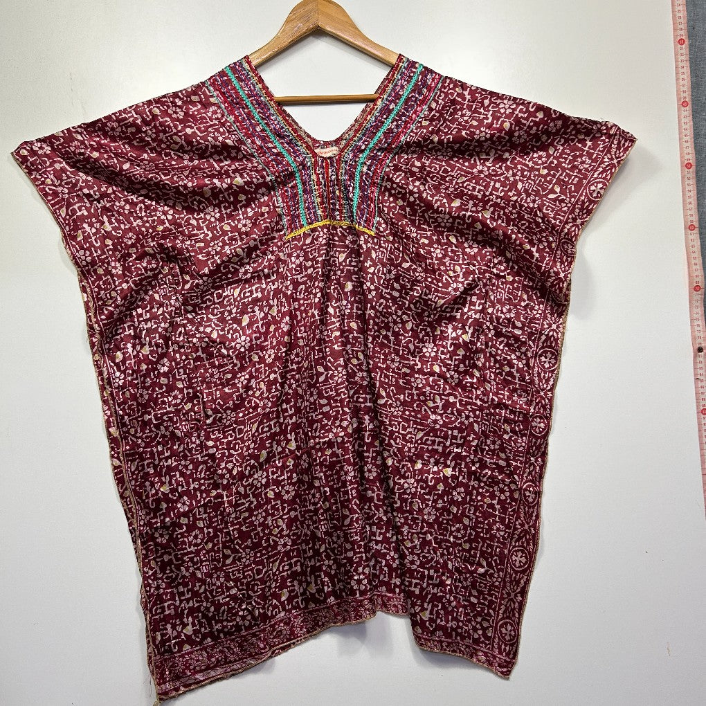 Burgundy floral kaftan front view